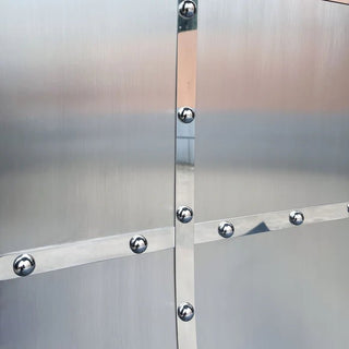 Custom Brushed Stainless Steel Stove Hood with Polished Stainless Steel Straps & Rivets - SINDA