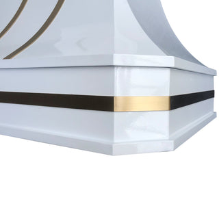 SINDA Curved White Stainless Metal with Brass Strap Range Hood