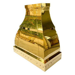 SINDA Handcrafted Polished Brass Range Hood with Polished Straps And Rivets