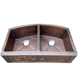 SINDA Double Bowl 14 Gauge Farmhouse Apron Copper Kitchen Sink KSAR-11 - Sinda Coppercopper sink