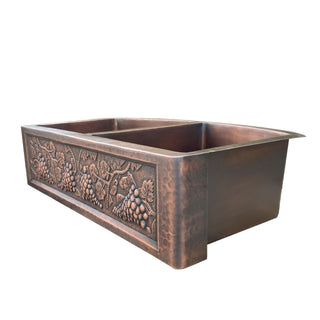 SINDA Double Bowl 14 Gauge Farmhouse Apron Copper Kitchen Sink KSAR-11 - Sinda Coppercopper sink