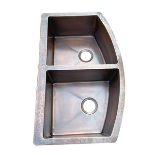 SINDA Double Bowl 14 Gauge Farmhouse Apron Copper Kitchen Sink KSAR-11 - Sinda Coppercopper sink