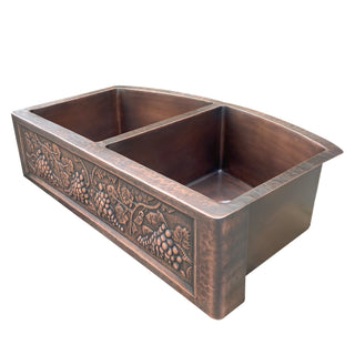 SINDA Double Bowl 14 Gauge Farmhouse Apron Copper Kitchen Sink KSAR-11 - Sinda Coppercopper sink