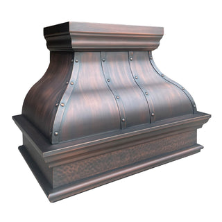 SINDA Hammered Copper Range Hood Wall Mount In Stock H25-3627, 36"W x 21"D x 27"H - Sinda CopperCopper Range Hood36”W x 21”D x 27”H (Wall Mount)