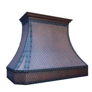 SINDA custom range hood with decorative straps and rivets