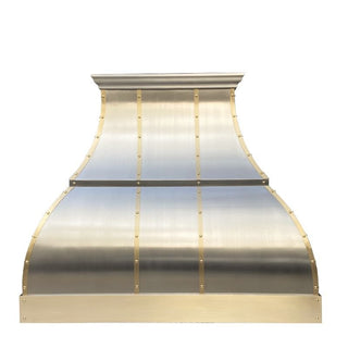 Handcrafted Stainless Steel Kitchen Range Hood with Brass Accents - SINDA