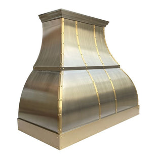 Brushed Stainless Steel Range Hood with Brass  Straps and Rivets - SINDA