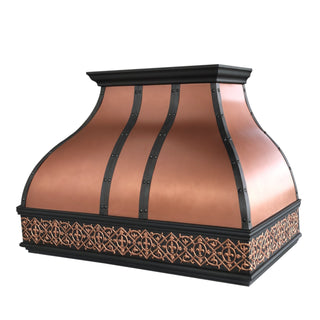 Modern Copper Kitchen Hood with Decorative Straps and Rivets - Free Custom Design - SINDA Copper