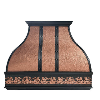 SINDA H2PA Decorative Copper Kitchen Hood with Straps and Rivets l Handcrafted Pattern Design l SINDA Copper