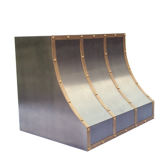 SINDA Sloped Stainless Steel Range Hood with Brass Straps & RIvets