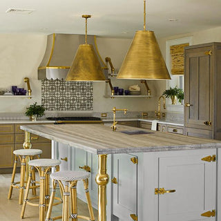 SINDA Scalloped Stainless Steel Kitchen Hood with Brass Accents 