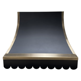 SINDA SRH32-T-B Scalloped Black Stainless Steel Range Hood with Antique Brass Accents