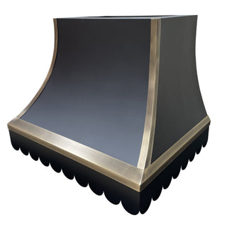 High End Custom Stainless Steel Vent Hood in Black Stainless Steel with Brass Accents - SINDA
