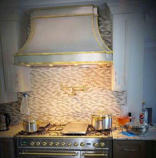 Modern Stainless Steel Vent Hood with Brass Straps & Rivets - SINDA