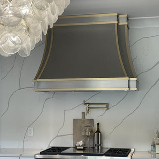 Brushed Stainless Steel Kitchen Range Hood with Brass Accents - SINDA