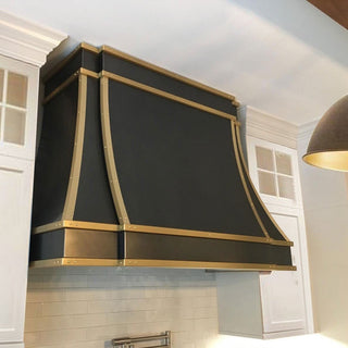Black Stainless Steel Kitchen Hood with Brushed Brass Accents - SINDA
