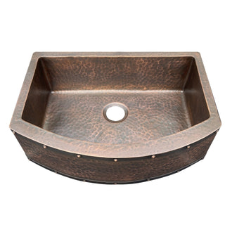 SINDA Single Bowl 14 Gauge Farmhouse Apron Copper Kitchen Sink KSAR-4 - Sinda Coppercopper sink