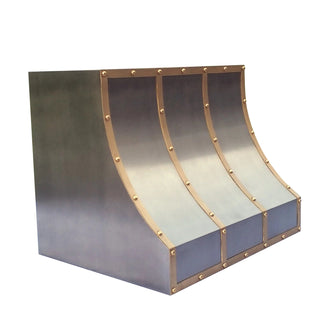 Decorative Sloped Stainless Steel Kitchen Hood with Brass Accents - SINDA