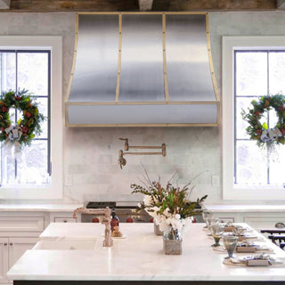 Unique Sloped Stainless Steel with Decorative Brass Range Hood-SINDA