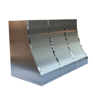 SINDA Sloped Brushed Stainless Steel Range Hood with Polished Straps & Rivets