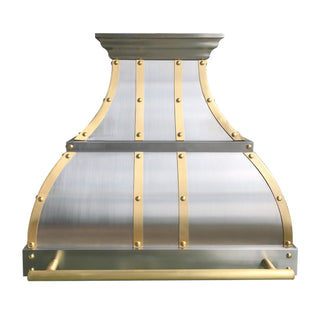 Brushed Stainless Steel Vent Hood with Brass Pot Rail - SINDA