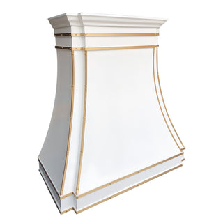 Handcrafted Range Hood in White Stainless Steel with Brass Straps & Rivets - SINDA