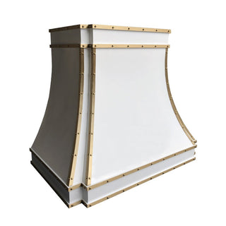 White Stainless Steel Vent Hood with Brass Accents - SINDA
