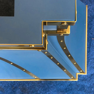 SINDA SRH33 Blue Stainless Steel Stove Hood with Brass Accents
