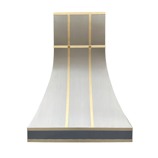 Brushed Stainless Steel Kitchen Hood with Brushed Brass Straps - SINDA