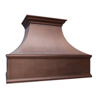 Luxury Antique Copper Vent Hood with Hammered Apron - SINDA Copper