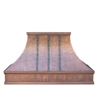 Hammered Antique Copper Kitchen Hood H7TR2 with Three Straps I Fully Customizable I SINDA Copper