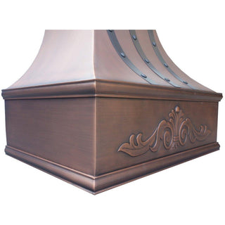 Antique Copper Kitchen Range Hood in Smooth Texture with Center Accent Apron Pattern - Free Shipping - SINDA