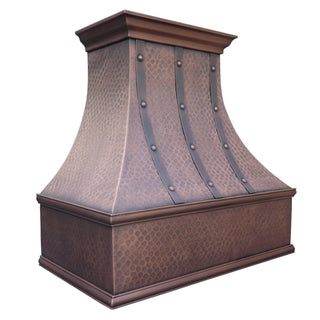 Hammered Antique Copper Range Hood with Straps and Rivets I Free Shipping I SINDA Copper