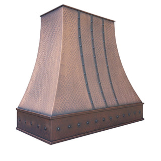 Decorative Copper Vent Hood H7TRR with Straps and Rivets l Fully Customizable I SINDA Copper
